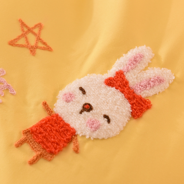 91家纺网 家纺一手货源 找家纺 梦之岛2021新款萌萌兔韩版磨毛蕾丝四件套萌萌兔黄