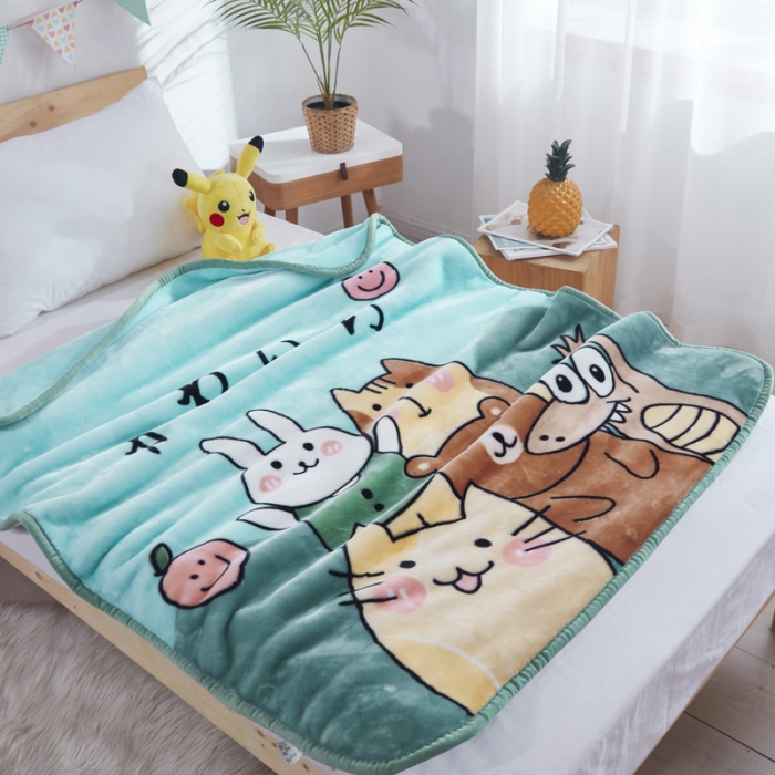 91家纺网 家纺一手货源 找家纺 凯轩毛毛毯毯子 儿童云毛毯毯子系列不二家 美丽园-冰绿