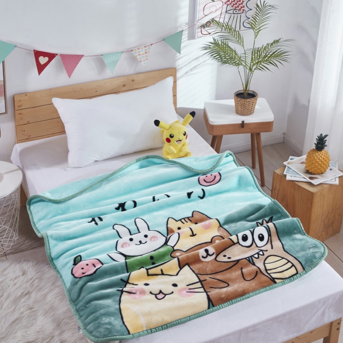 91家纺网 家纺一手货源 找家纺 凯轩毛毛毯毯子 儿童云毛毯毯子系列不二家 美丽园-冰绿