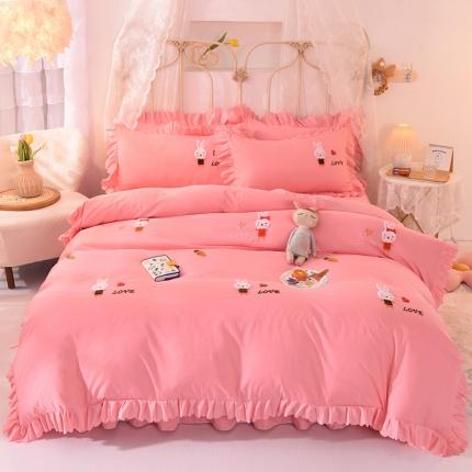 91家纺网 家纺一手货源 找家纺 梦之岛2021新款萌萌兔韩版磨毛蕾丝四件套萌萌兔玉