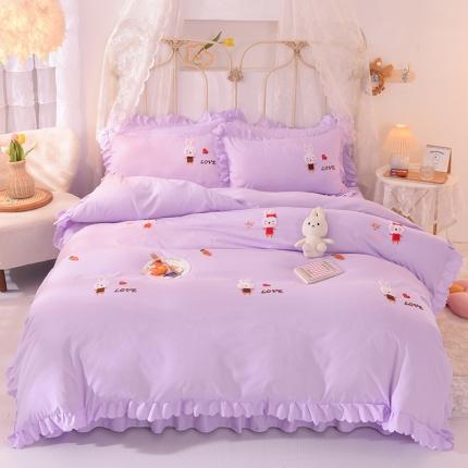 91家纺网 家纺一手货源 找家纺 梦之岛2021新款萌萌兔韩版磨毛蕾丝四件套萌萌兔紫