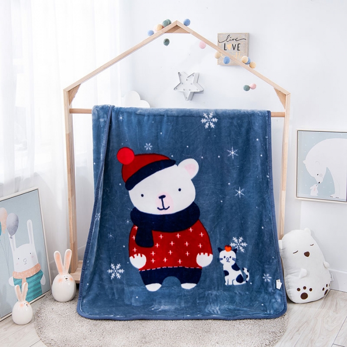 91家纺网 家纺一手货源 找家纺 凯轩毛毛毯毯子 儿童云毛毯毯子系列不二家 幸福宝贝（蓝灰）