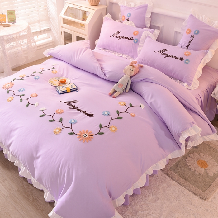 91家纺网 家纺一手货源 找家纺 梦之岛2021新款倾城韩版磨毛蕾丝四件套倾城-高贵紫