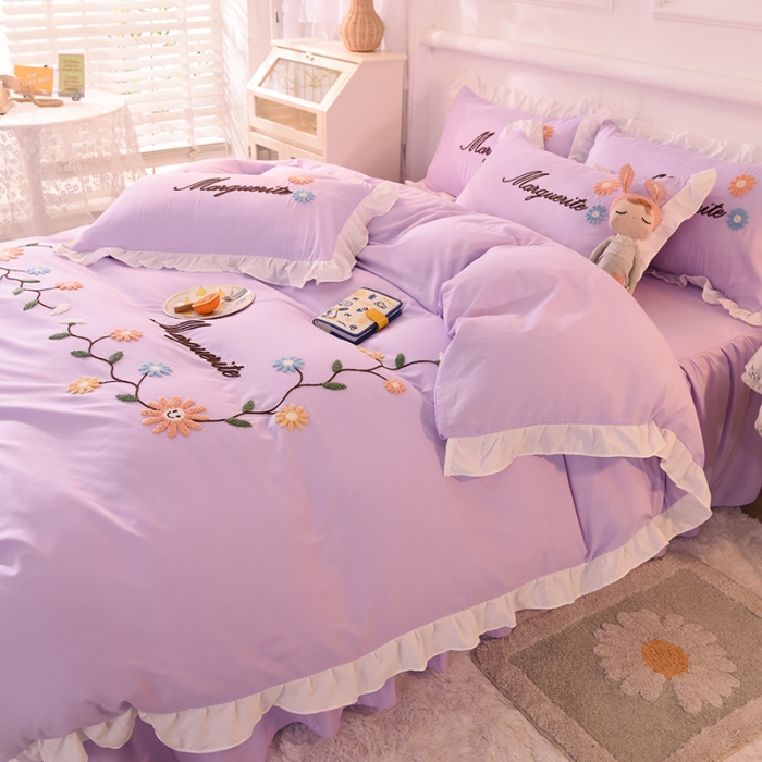 91家纺网 家纺一手货源 找家纺 梦之岛2021新款倾城韩版磨毛蕾丝四件套倾城-高贵紫