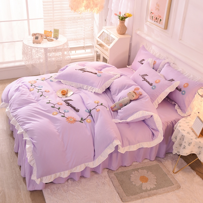 91家纺网 家纺一手货源 找家纺 梦之岛2021新款倾城韩版磨毛蕾丝四件套倾城-高贵紫