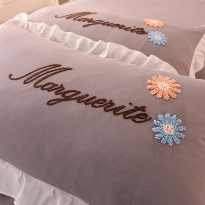 91家纺网 家纺一手货源 找家纺 梦之岛2021新款倾城韩版磨毛蕾丝四件套倾城-高雅灰