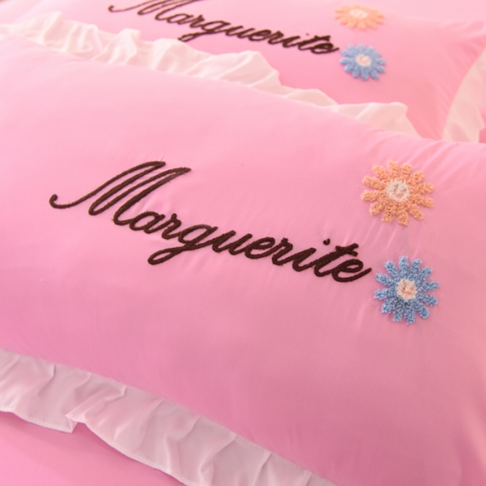 91家纺网 家纺一手货源 找家纺 梦之岛2021新款倾城韩版磨毛蕾丝四件套倾城-公主粉