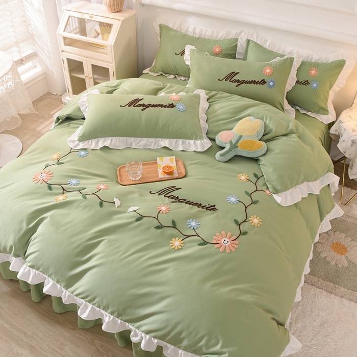 91家纺网 家纺一手货源 找家纺 梦之岛2021新款倾城韩版磨毛蕾丝四件套倾城-苹果绿