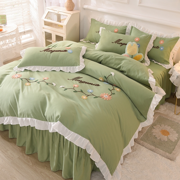 91家纺网 家纺一手货源 找家纺 梦之岛2021新款倾城韩版磨毛蕾丝四件套倾城-苹果绿