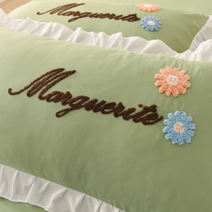 91家纺网 家纺一手货源 找家纺 梦之岛2021新款倾城韩版磨毛蕾丝四件套倾城-苹果绿