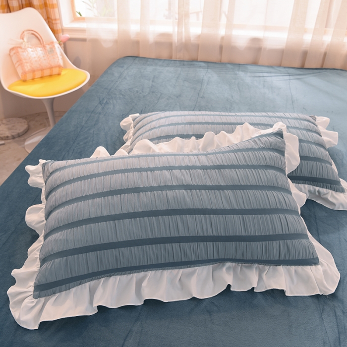 91家纺网 家纺一手货源 找家纺 梦之岛2021新款甜心公主泡泡纱配水晶绒四件套高贵蓝