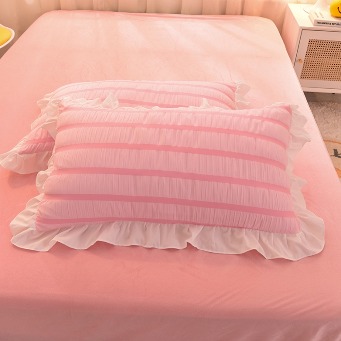 91家纺网 家纺一手货源 找家纺 梦之岛2021新款甜心公主泡泡纱配水晶绒四件套公主粉