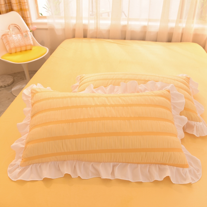 91家纺网 家纺一手货源 找家纺 梦之岛2021新款甜心公主泡泡纱配水晶绒四件套靓丽黄