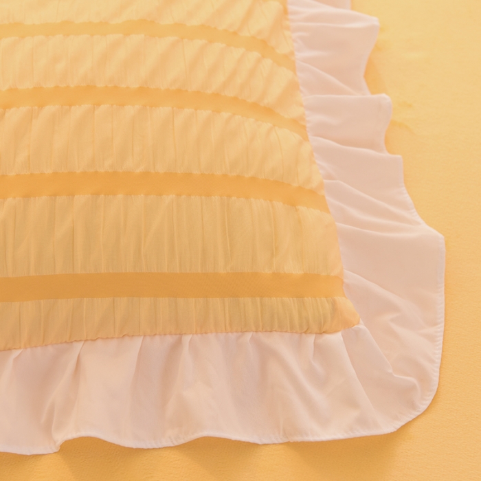 91家纺网 家纺一手货源 找家纺 梦之岛2021新款甜心公主泡泡纱配水晶绒四件套靓丽黄