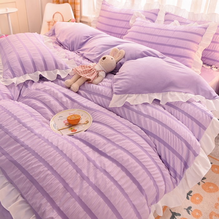 91家纺网 家纺一手货源 找家纺 梦之岛2021新款甜心公主泡泡纱配水晶绒四件套浪漫紫