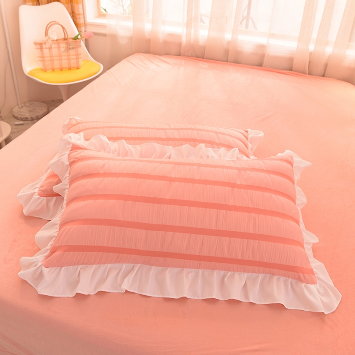 91家纺网 家纺一手货源 找家纺 梦之岛2021新款甜心公主泡泡纱配水晶绒四件套浅粉玉