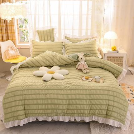 91家纺网 家纺一手货源 找家纺 梦之岛2021新款甜心公主泡泡纱配水晶绒四件套清新绿