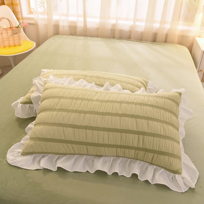 91家纺网 家纺一手货源 找家纺 梦之岛2021新款甜心公主泡泡纱配水晶绒四件套清新绿