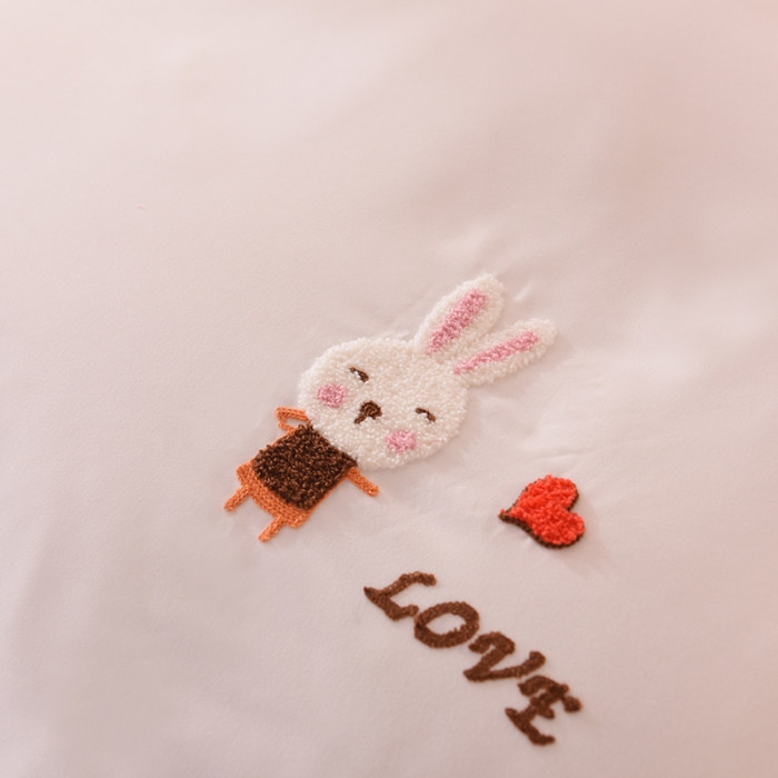 91家纺网 家纺一手货源 找家纺 梦之岛2021新款萌萌兔韩版磨毛蕾丝四件套萌萌兔白