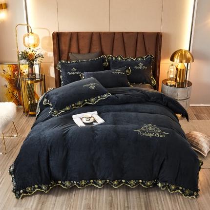 91家纺网 家纺一手货源 找家纺 铠畅爱丽丝水晶绒刺绣四件套宝宝牛奶绒加厚量大从优 爱丽丝深灰