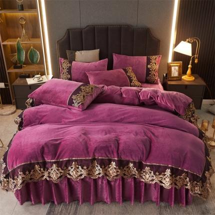 91家纺网 家纺一手货源 找家纺 铠畅黛丝水晶绒床裙四件套宝宝婴儿牛奶绒量大从优 黛丝豆沙