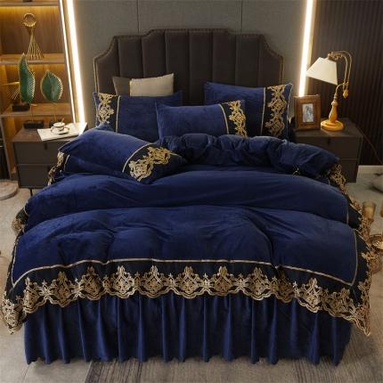 91家纺网 家纺一手货源 找家纺 铠畅黛丝水晶绒床裙四件套宝宝婴儿牛奶绒量大从优 黛丝藏蓝