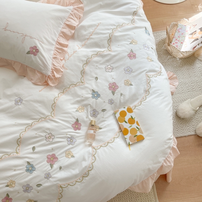 91家纺网 家纺一手货源 找家纺 （总）柚子YOUTH 2021新款水洗棉小清新绣花四件套