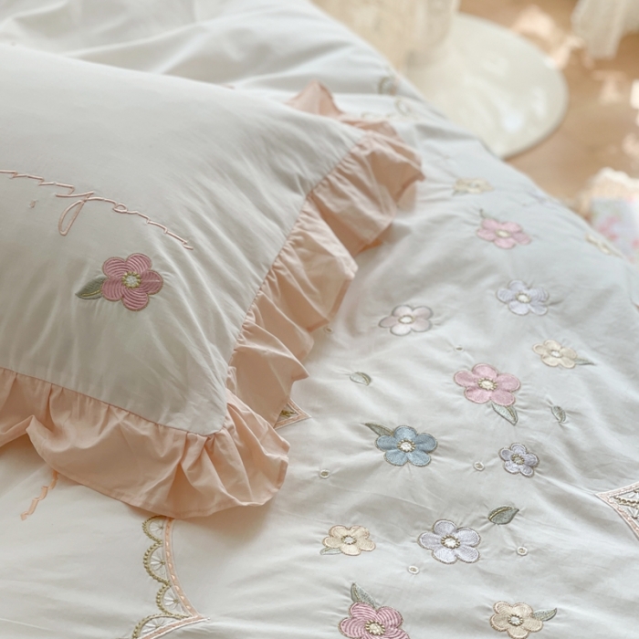 91家纺网 家纺一手货源 找家纺 （总）柚子YOUTH 2021新款水洗棉小清新绣花四件套