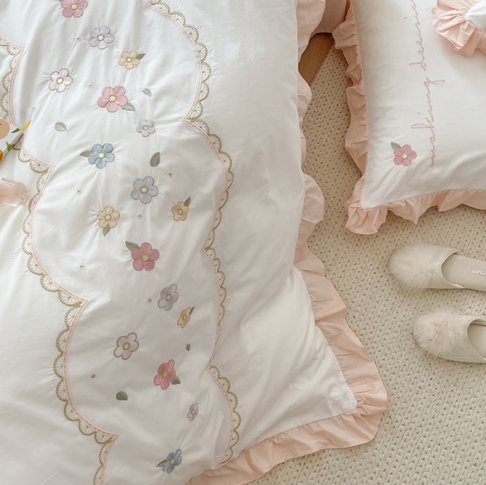 91家纺网 家纺一手货源 找家纺 （总）柚子YOUTH 2021新款水洗棉小清新绣花四件套