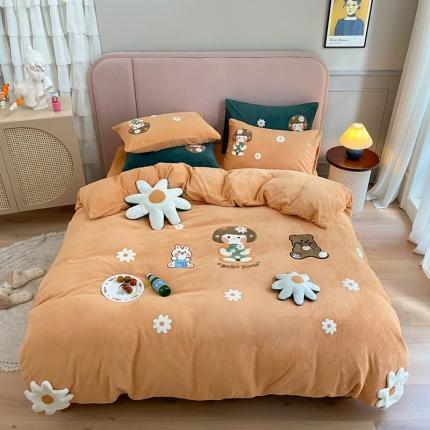 91家纺网 家纺一手货源 找家纺 柚子YOUTH 2021新款牛奶绒工艺款四件套-实拍 肉肉酱橘