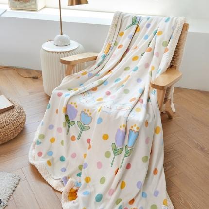 91家纺网 家纺一手货源 找家纺 仟网汇 2021新款双面牛奶绒毛毯 彩虹波点