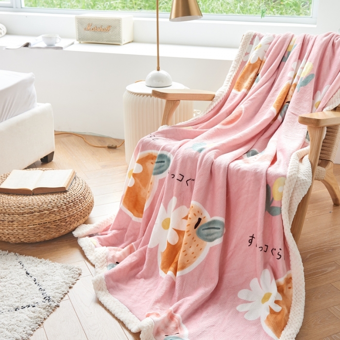 91家纺网 家纺一手货源 找家纺 仟网汇 2021新款双面牛奶绒毛毯 大桔大利-粉