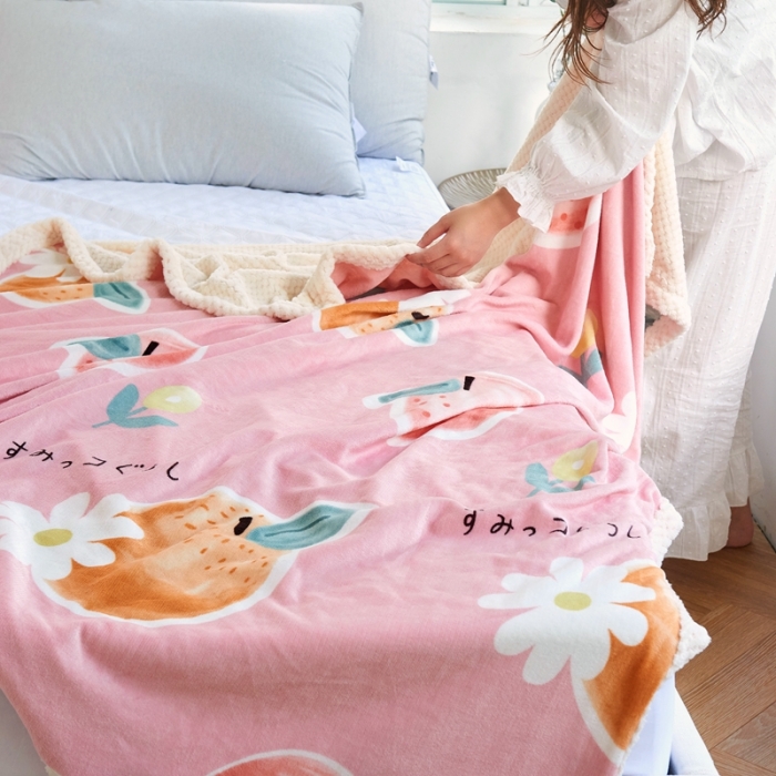 91家纺网 家纺一手货源 找家纺 仟网汇 2021新款双面牛奶绒毛毯 大桔大利-粉