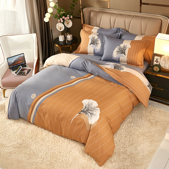 91家纺网 家纺一手货源 找家纺 雲归梦 2021新款全棉大版生态磨毛四件套第二批 杏语桔