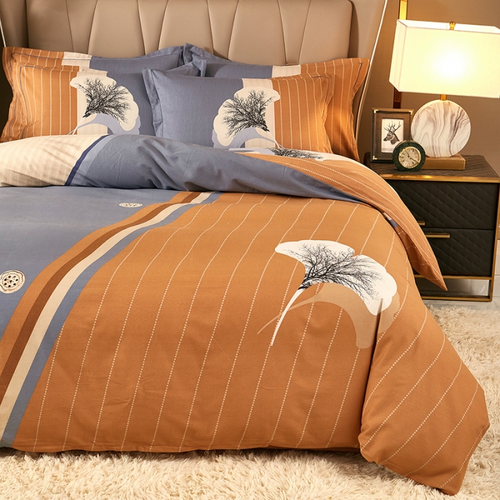 91家纺网 家纺一手货源 找家纺 雲归梦 2021新款全棉大版生态磨毛四件套第二批 杏语桔