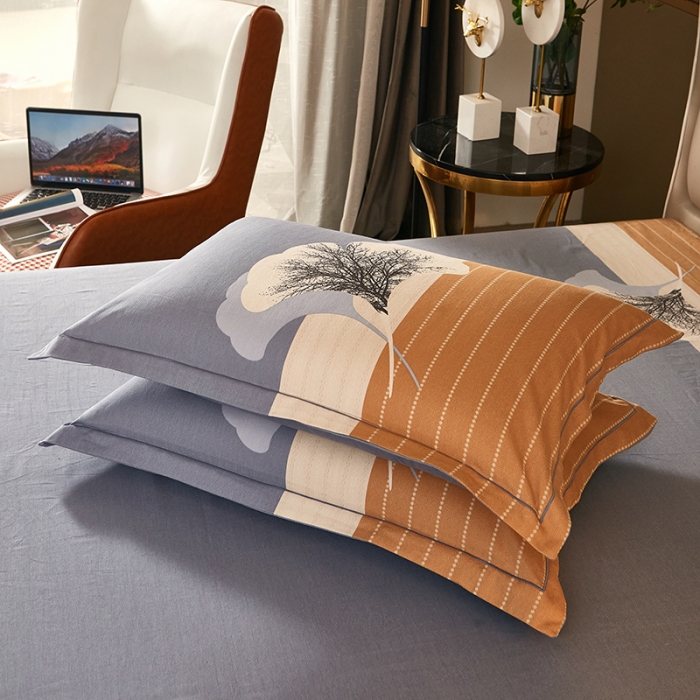 91家纺网 家纺一手货源 找家纺 雲归梦 2021新款全棉大版生态磨毛四件套第二批 杏语桔