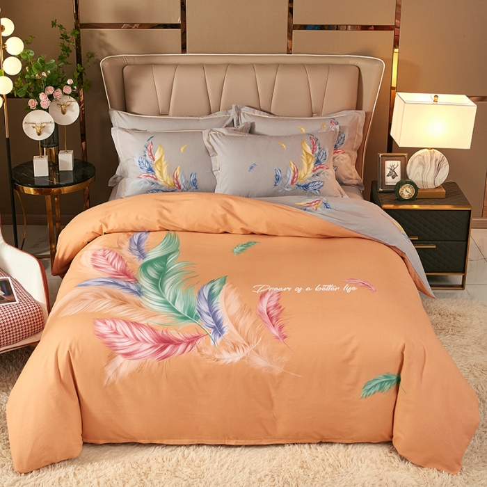 91家纺网 家纺一手货源 找家纺 雲归梦 2021新款全棉大版生态磨毛四件套第二批 炫羽桔