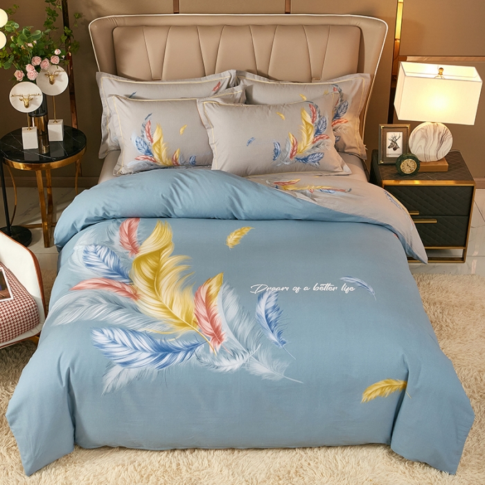 91家纺网 家纺一手货源 找家纺 雲归梦 2021新款全棉大版生态磨毛四件套第二批 炫羽绿