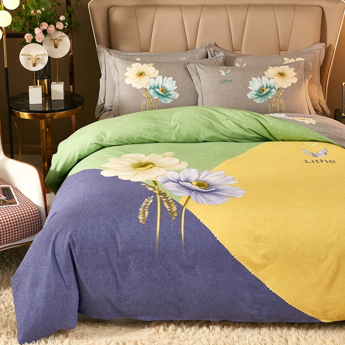 91家纺网 家纺一手货源 找家纺 雲归梦 2021新款全棉大版生态磨毛四件套第二批 伊莲娜紫