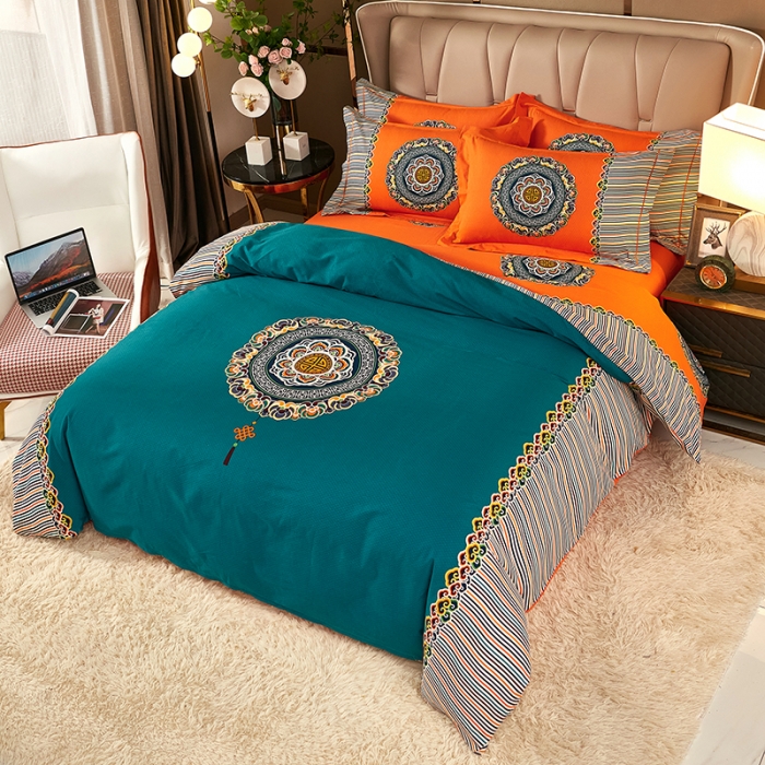 91家纺网 家纺一手货源 找家纺 雲归梦 2021新款全棉大版生态磨毛四件套第二批 庄园蓝