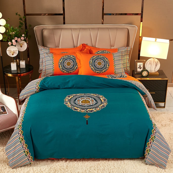 91家纺网 家纺一手货源 找家纺 雲归梦 2021新款全棉大版生态磨毛四件套第二批 庄园蓝