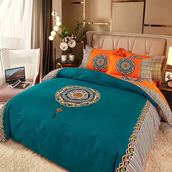 91家纺网 家纺一手货源 找家纺 雲归梦 2021新款全棉大版生态磨毛四件套第二批 庄园蓝