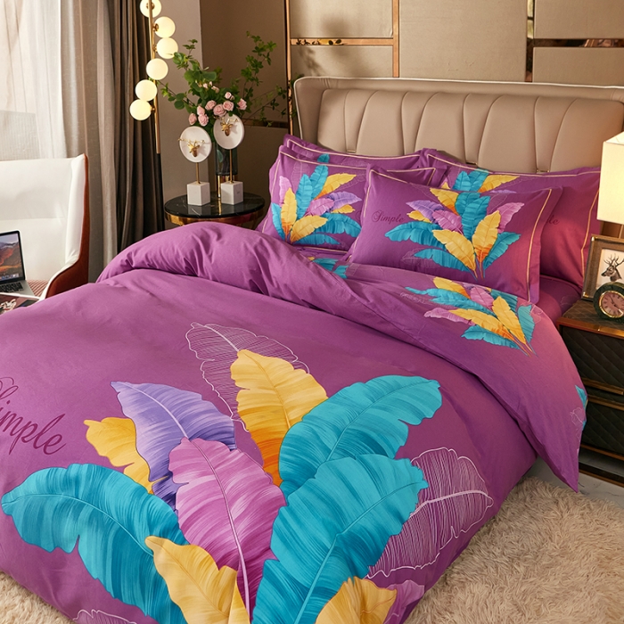 91家纺网 家纺一手货源 找家纺 雲归梦 2021新款全棉大版生态磨毛四件套第二批 异域风情紫