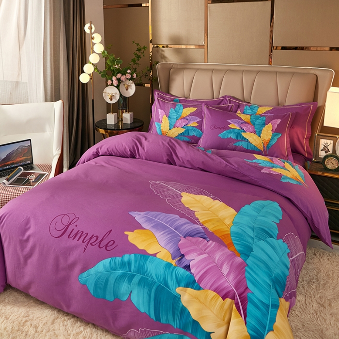 91家纺网 家纺一手货源 找家纺 雲归梦 2021新款全棉大版生态磨毛四件套第二批 异域风情紫