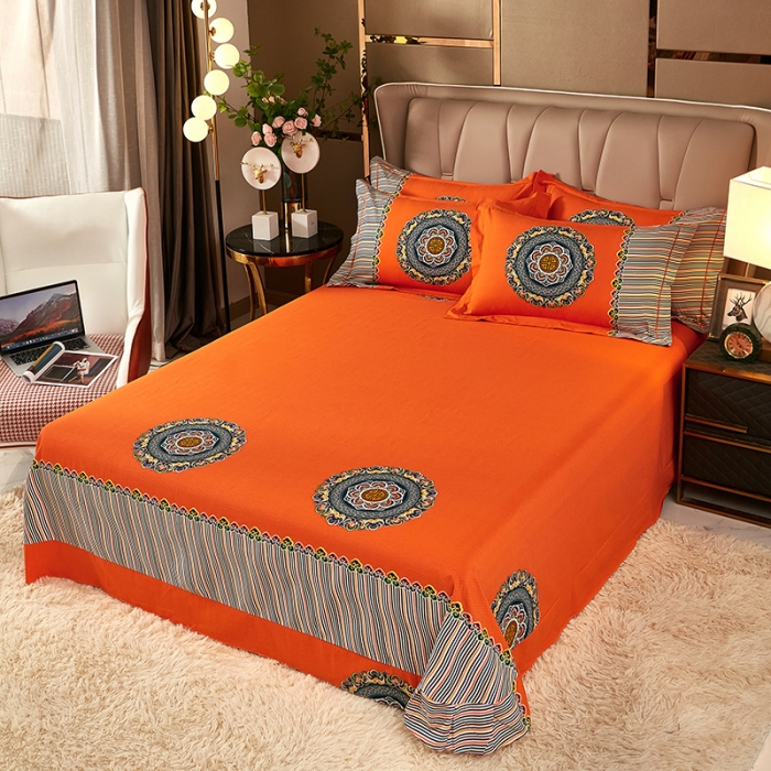 91家纺网 家纺一手货源 找家纺 雲归梦 2021新款全棉大版生态磨毛四件套第二批 庄园蓝