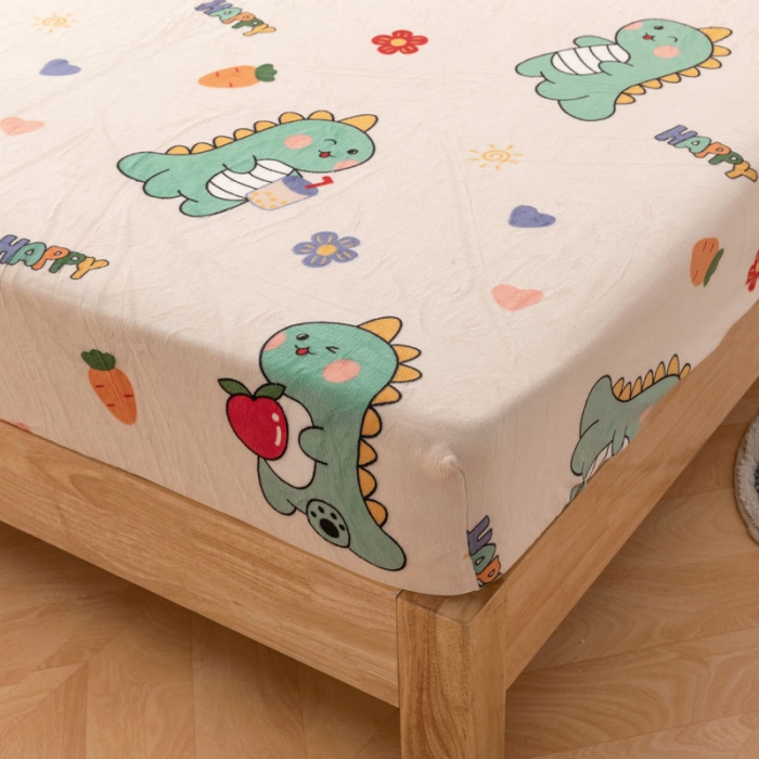 91家纺网 家纺一手货源 找家纺 梦家居 2021新款秋冬牛奶绒床笠单品 恐龙先生