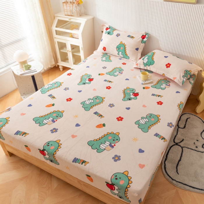 91家纺网 家纺一手货源 找家纺 梦家居 2021新款秋冬牛奶绒床笠单品 恐龙先生