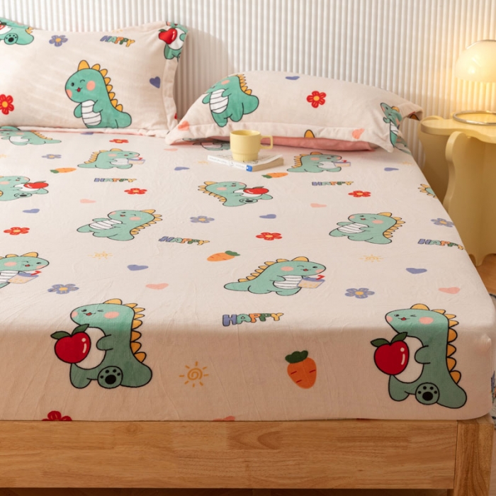 91家纺网 家纺一手货源 找家纺 梦家居 2021新款秋冬牛奶绒床笠单品 恐龙先生