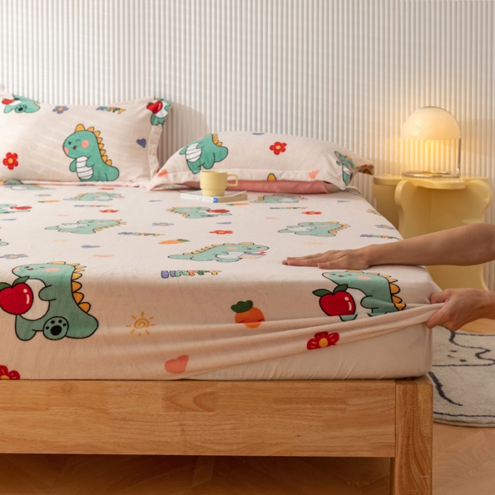 91家纺网 家纺一手货源 找家纺 梦家居 2021新款秋冬牛奶绒床笠单品 恐龙先生