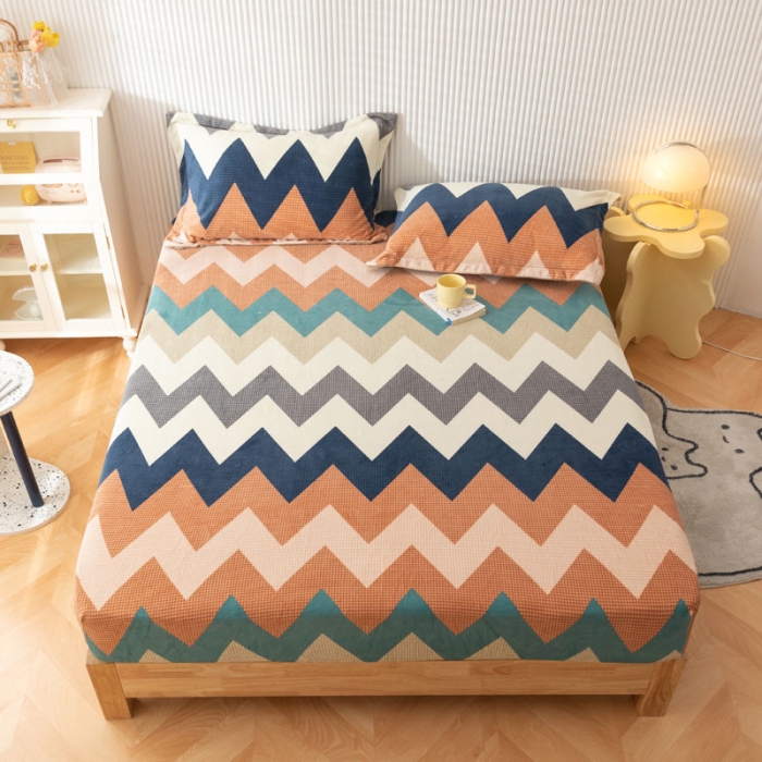 91家纺网 家纺一手货源 找家纺 梦家居 2021新款秋冬牛奶绒床笠单品 七彩几何